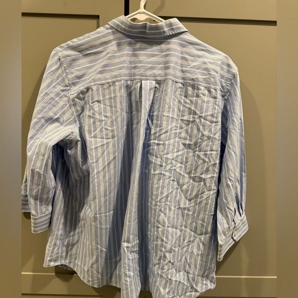 Lands End blouse. 3/4 quarter sleeves. Blue and white - Picture 8 of 10